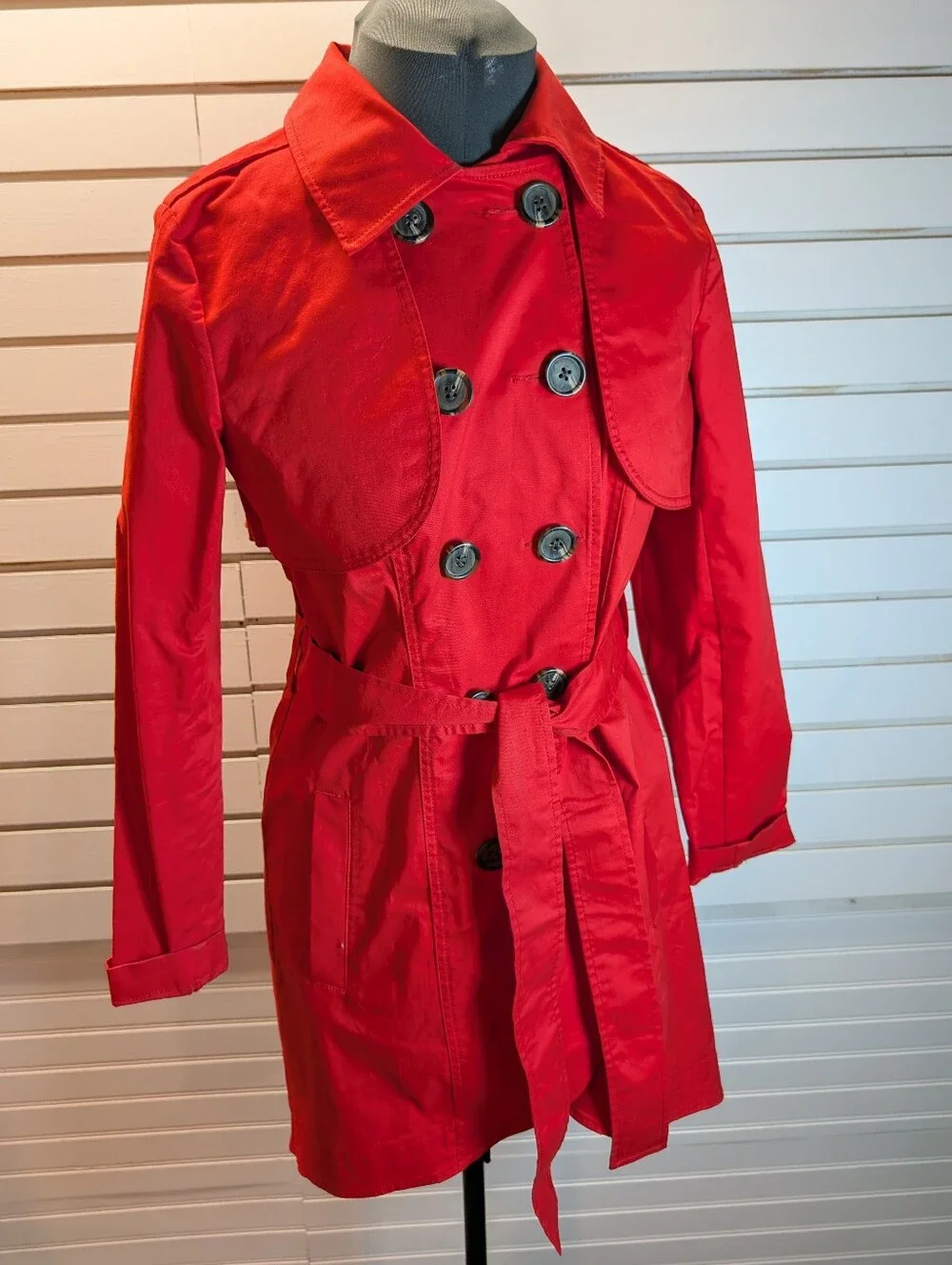 CAbi Poppy Red Convertible Trench Coat Red Jacket Style #334 Sz 8 EUC